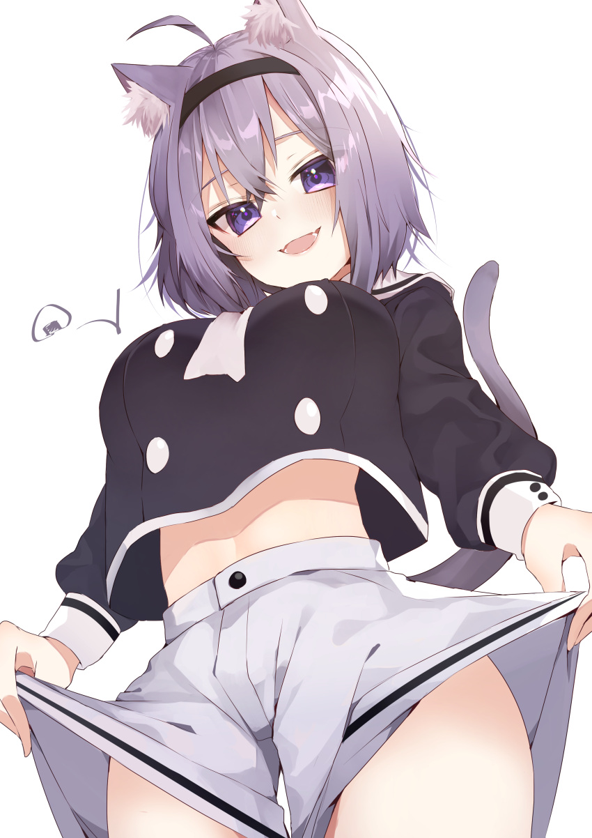 1girl, absurdres, ahoge, animal_ear_fluff, animal_ears, black_shirt, breasts, cat_ears