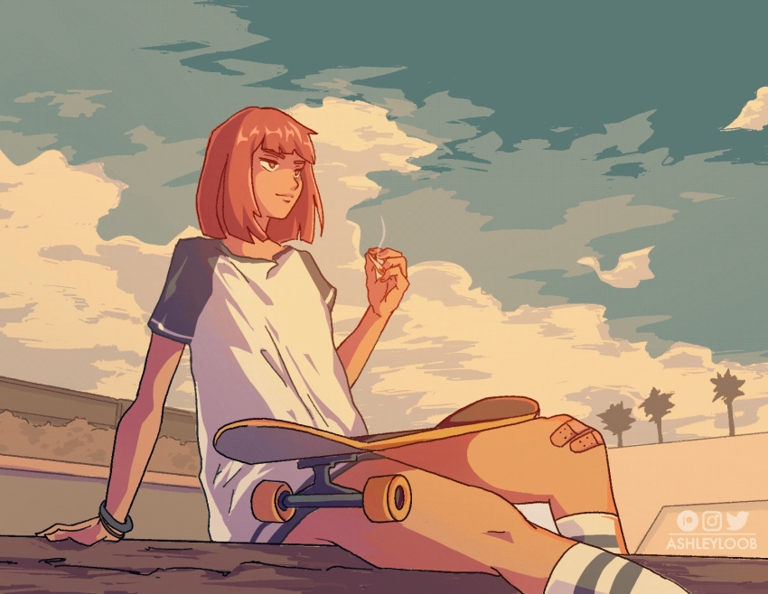 1girl, animated, animated_gif, ashleyloob, bandaid, bandaid_on_knee, bangs, blinking