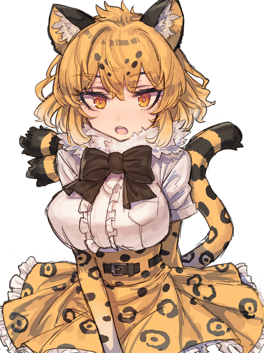 1girl, absurdres, animal_ears, black_neckwear, blonde_hair, blush, bow, bowtie