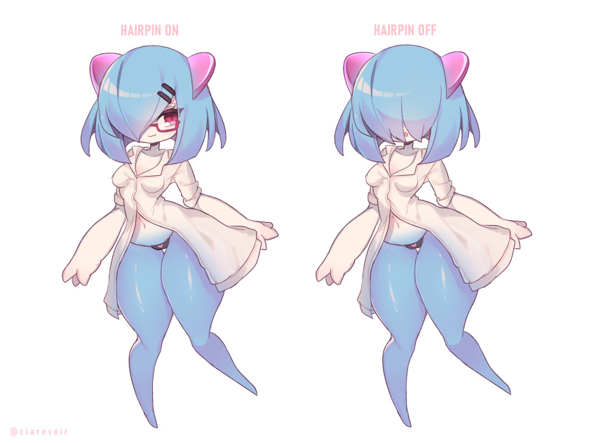 1girl, :3, alternate_color, artist_name, bangs, barefoot, black_panties, blue_hair
