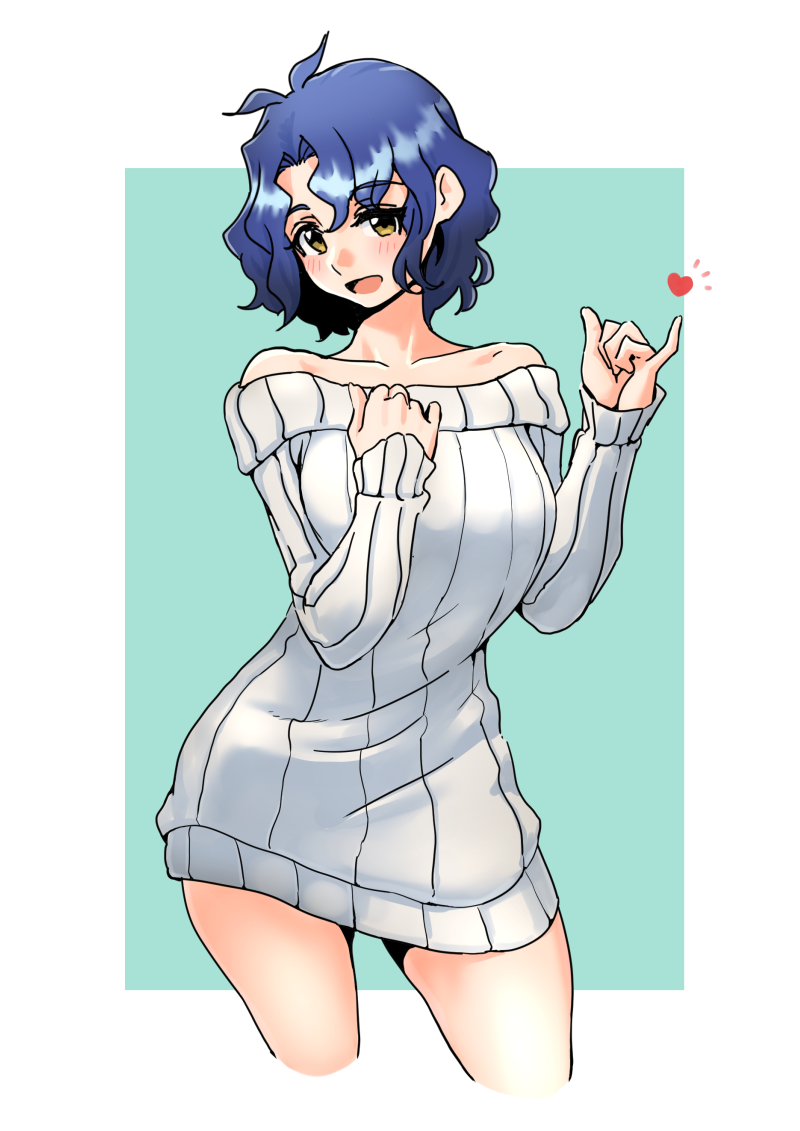 1girl, bare_shoulders, blue_hair, blush, brown_eyes, cowboy_shot, eyebrows_visible_through_hair, hands_up