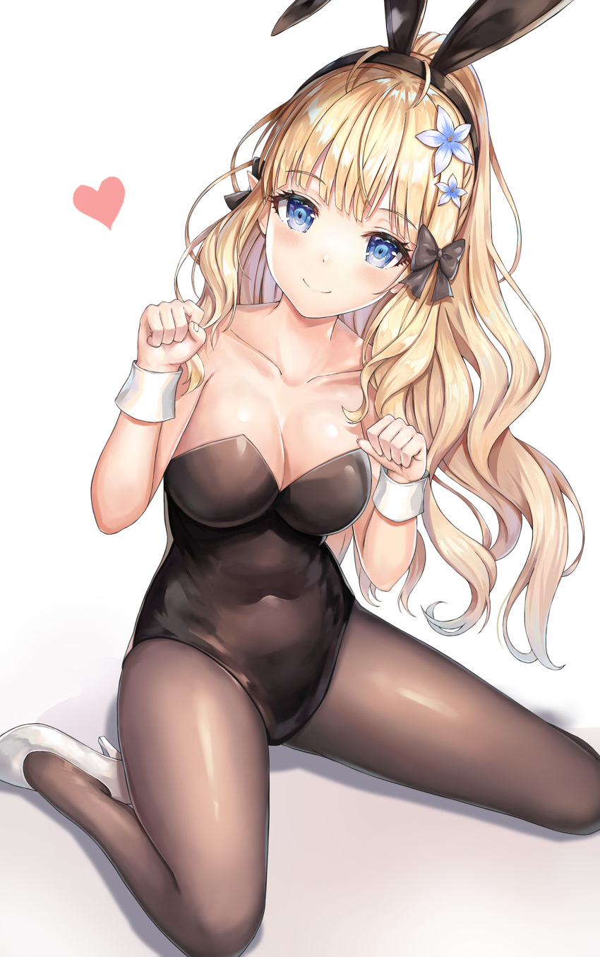 1girl, bangs, black_bow, blonde_hair, blue_eyes, blush, bow, breasts