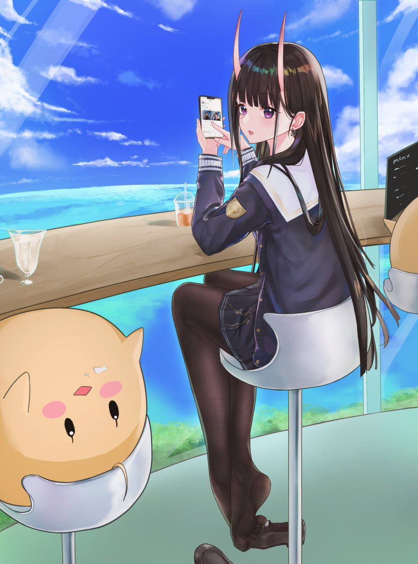1girl, absurdres, azur_lane, black_cardigan, black_footwear, black_hair, black_legwear, black_skirt