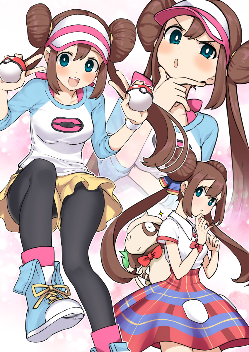 1girl, bangs, black_legwear, blush, bow, brown_hair, buttons, chin_stroking