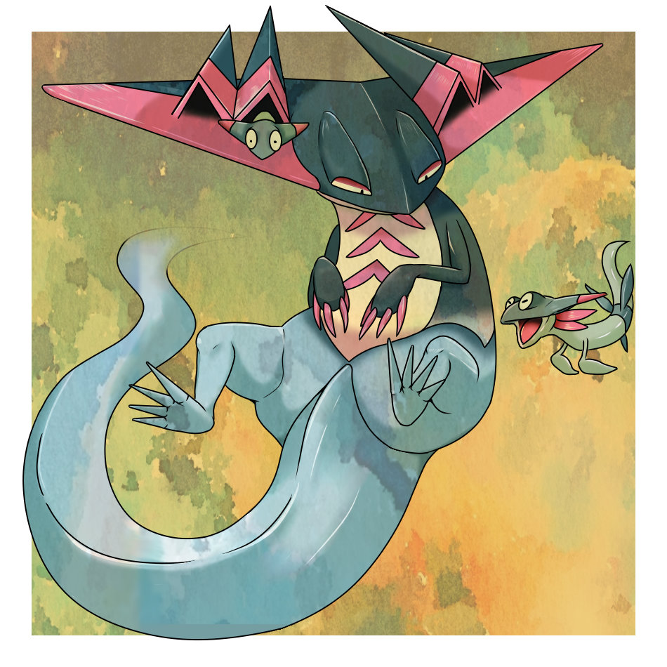 border, claws, closed_mouth, commentary_request, dragapult, dreepy, full_body, gen_8_pokemon