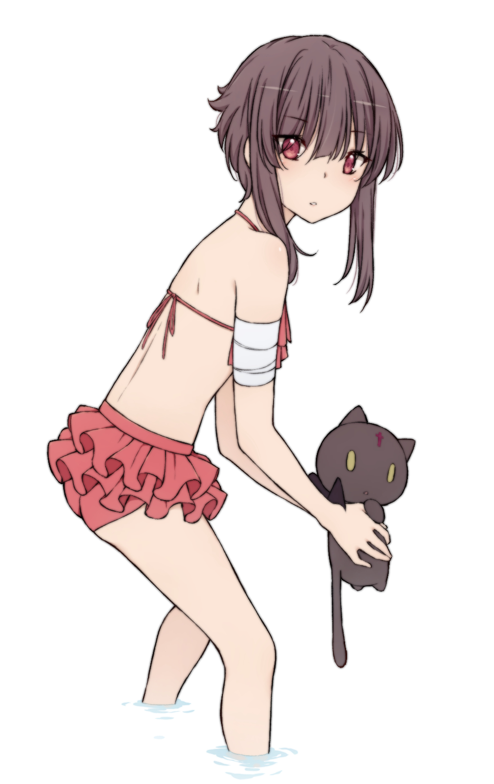 1girl, bandaged_arm, bandages, bikini, blush, bow, breasts, chomusuke