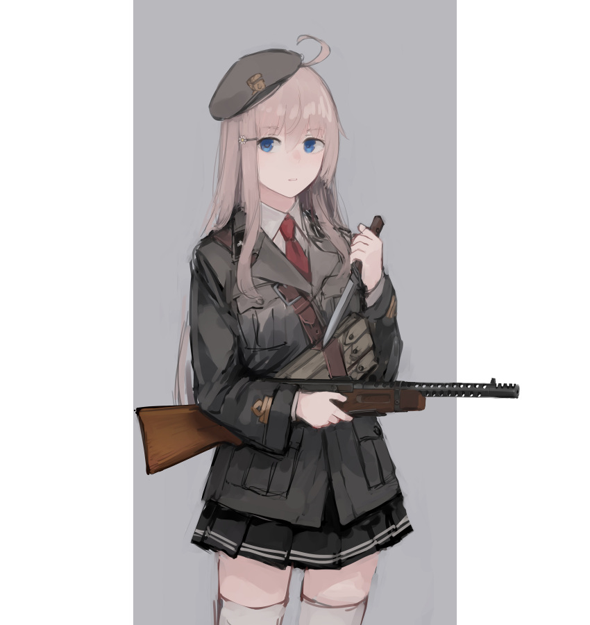 1girl, absurdres, ahoge, bangs, beret, beretta_model_38, beretta_model_38_(girls_frontline), black_skirt