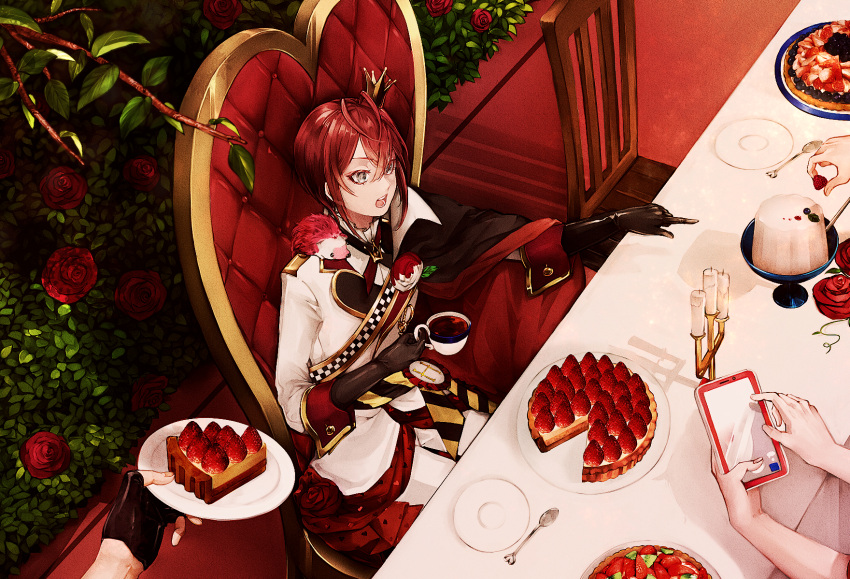4boys, :o, black_gloves, branch, candle, candlestand, cellphone, chair