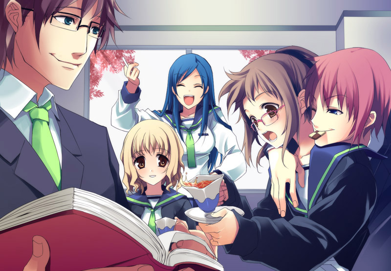 ^_^, aida_okiteru, arm_up, bad_id, blonde_hair, blue_eyes, blue_hair, blush