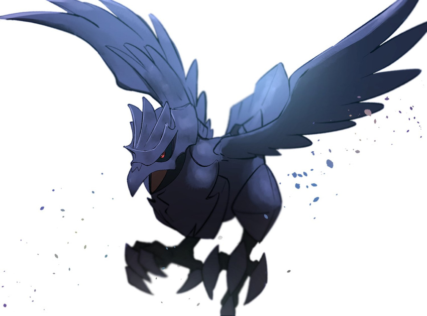 bird, black_sclera, blurry, commentary_request, corviknight, gen_8_pokemon, morio_(poke_orio), no_humans