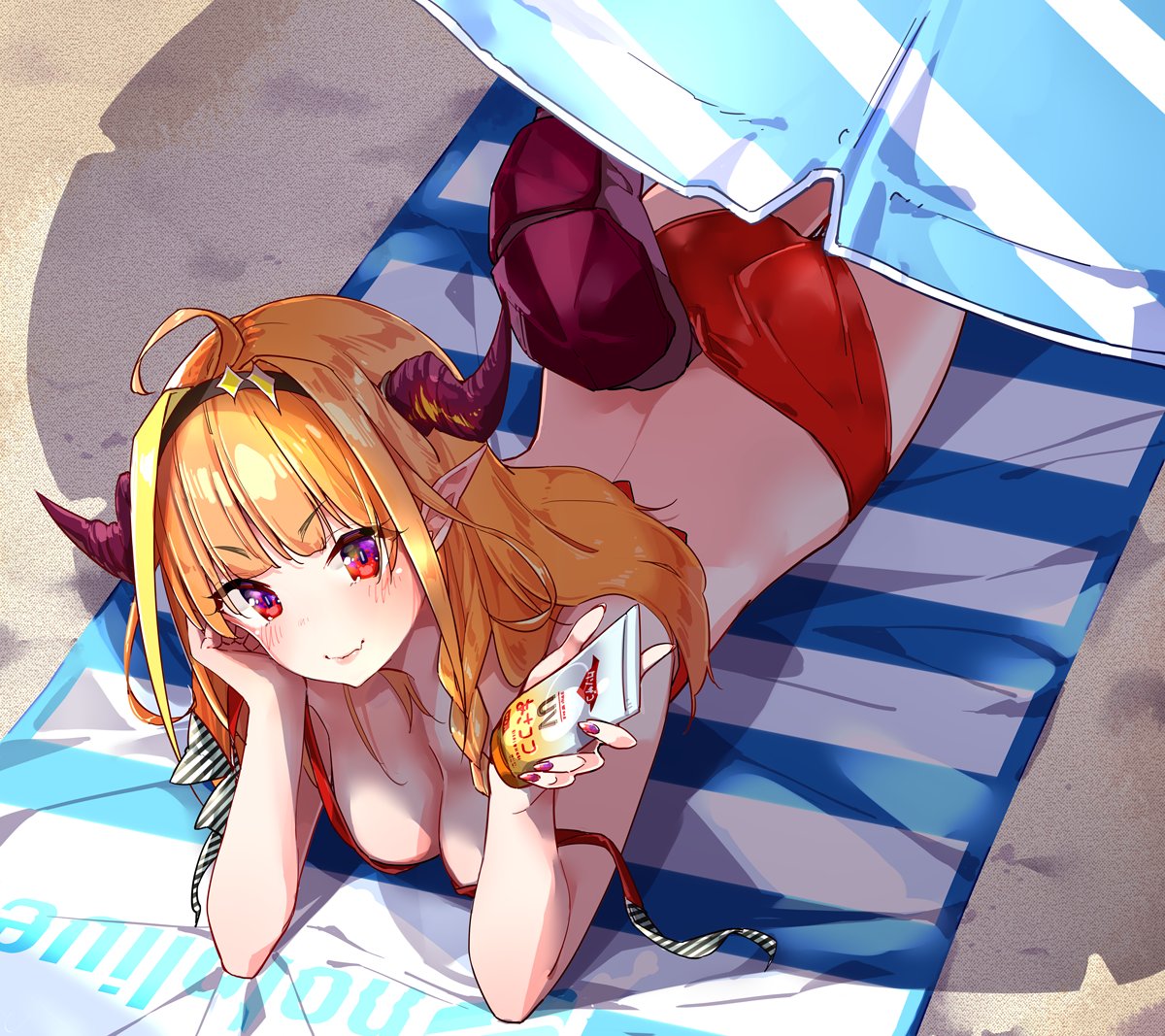 1girl, ahoge, asacoco, ass, back, bangs, bare_shoulders, beach