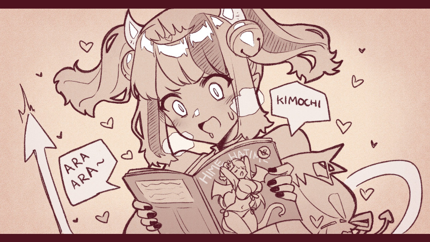 1girl, bangs, black_nails, breasts, bsapricot, demon_tail, demon_wings, english_commentary