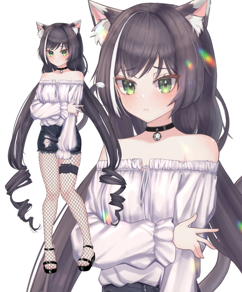 1girl, absurdres, animal_ear_fluff, animal_ears, bangs, bare_shoulders, bell, bell_choker