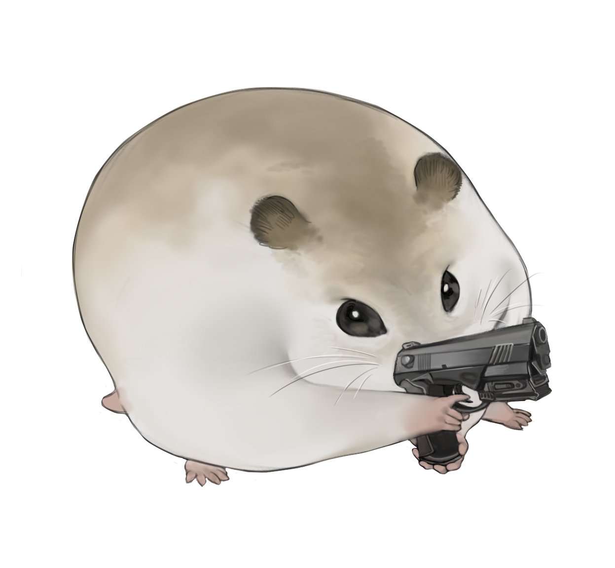 aiming, animal_focus, beretta_px4, black_eyes, blank_eyes, commentary_request, finger_on_trigger, full_body