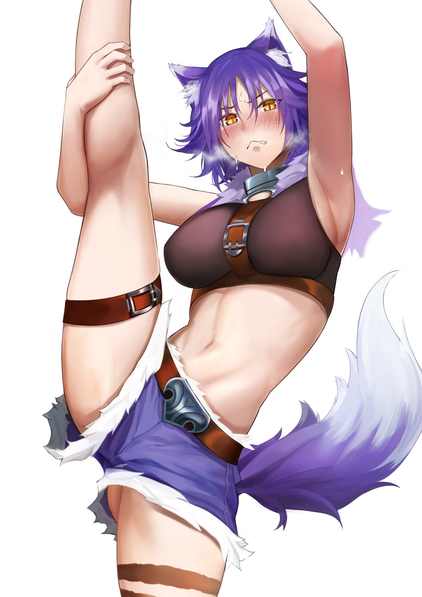 1girl, absurdres, animal_ear_fluff, animal_ears, armpits, bangs, black_shirt, blush