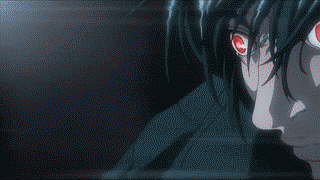 animated_gif, death_note, death_note_(object), desk, gif, lowres, mikami_teru, red_eyes