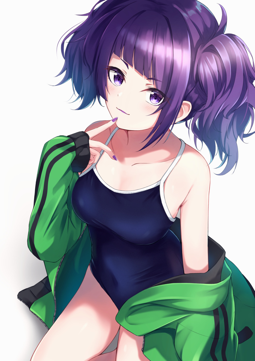 1girl, absurdres, armpits, bangs, bare_shoulders, blue_swimsuit, blush, breasts