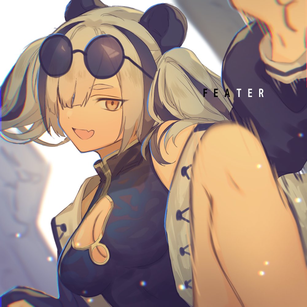 1girl, animal_ears, arknights, black_dress, black_hair, black_jacket, breasts, character_name