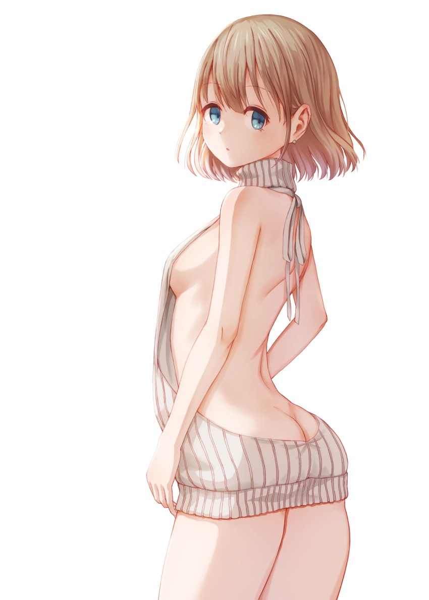 1girl, :o, ass, bangs, bare_arms, bare_back, bare_legs, bare_shoulders