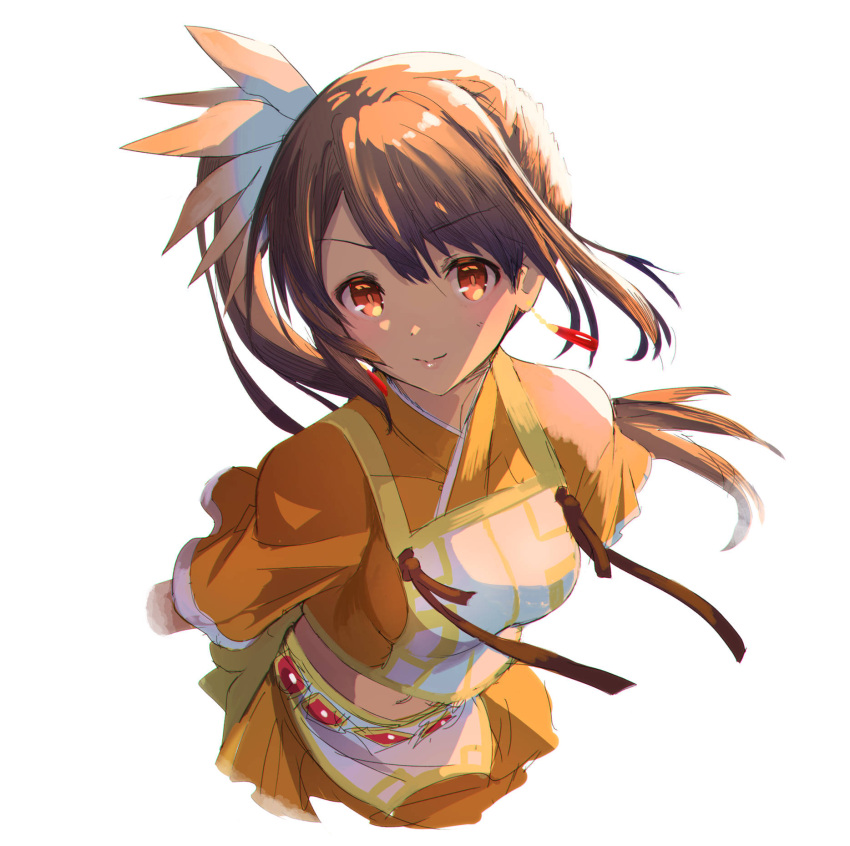 1girl, arms_at_sides, backlighting, bangs, belt, breasts, brown_hair, closed_mouth