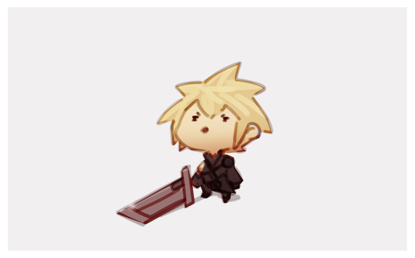 1boy, blonde_hair, boots, buster_sword, chibi, cloud_strife, final_fantasy, final_fantasy_vii