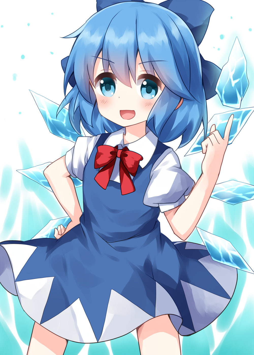 1girl, bangs, blue_bow, blue_dress, blue_eyes, blue_hair, bow, bowtie