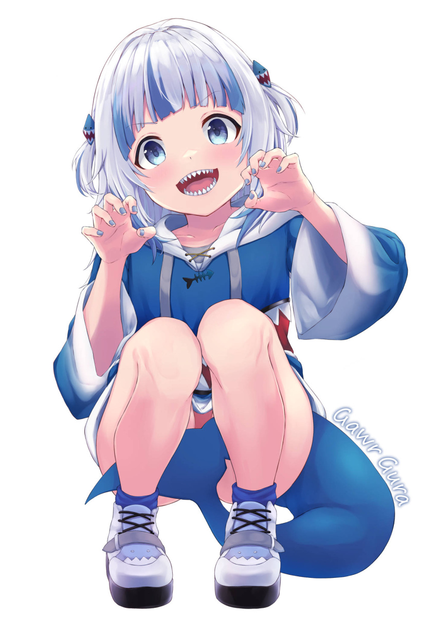 1girl, bangs, blue_eyes, blue_hair, blue_jacket, blue_nails, blunt_bangs, character_name