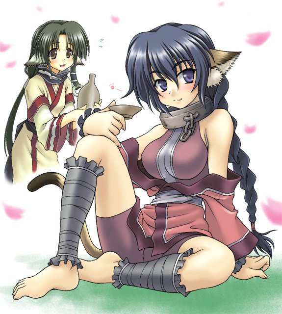barefoot, collar, dog_ears, eruruw, feet, japanese_clothes, karura, karura_(utawareru_mono)