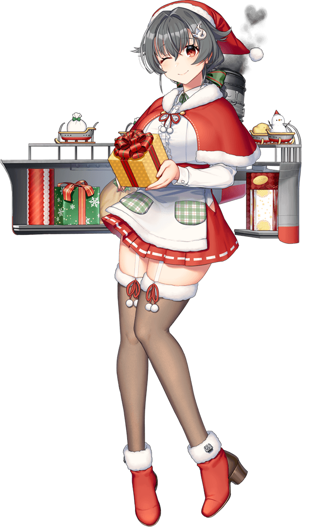 1girl, akasaka_yuzu, apron, black_hair, boots, box, breasts, brown_legwear