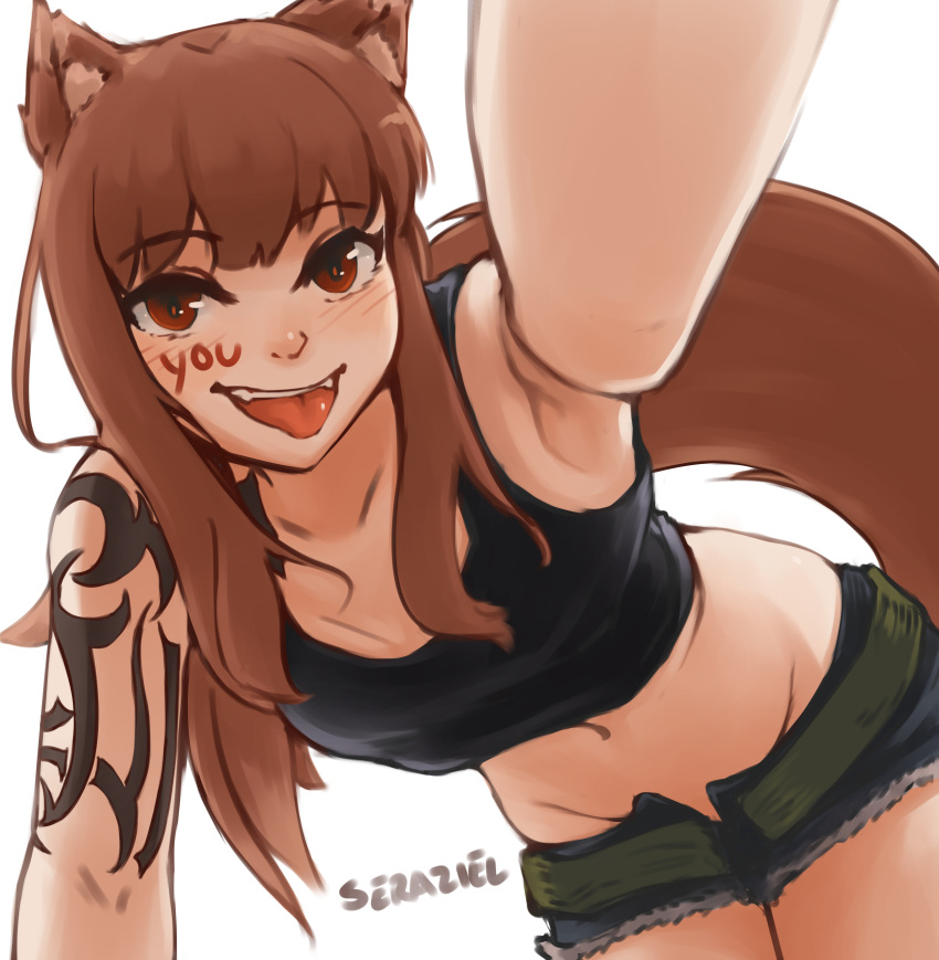 1girl, :p, absurdres, animal_ears, armpits, black_lagoon, black_tank_top, breasts