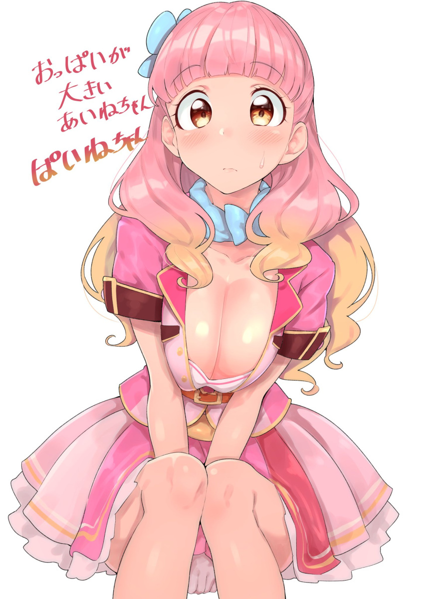 1girl, aikatsu!_(series), bangs, bow, breasts, commentary, gradient_hair, hair_ornament