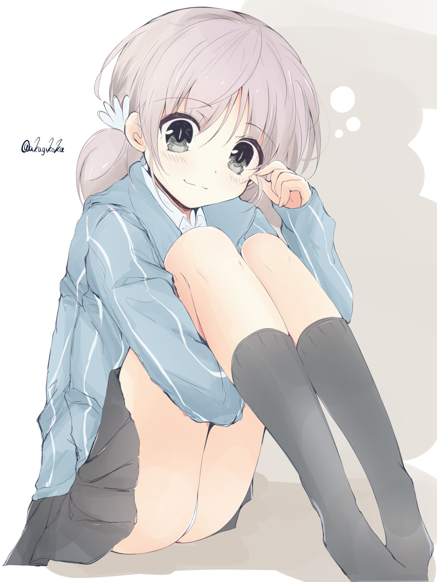 1girl, absurdres, aki_(girls_und_panzer), bad_id, bad_twitter_id, bangs, blue_shirt, closed_mouth