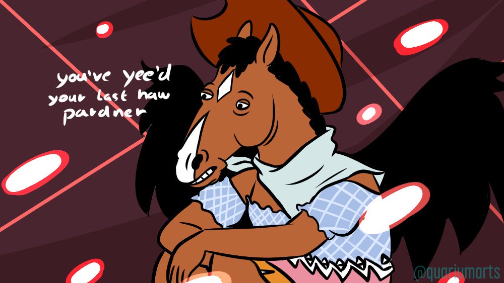 animal_ears, bandana, bare_shoulders, black_hair, black_wings, bojack_horseman, bojack_horseman_(series), brown_hair