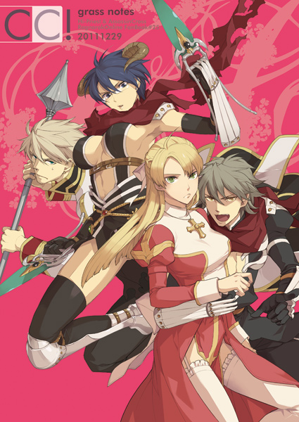 2boys, 2girls, armored_boots, assassin_cross_(ragnarok_online), bangs, black_cape, black_coat, black_legwear