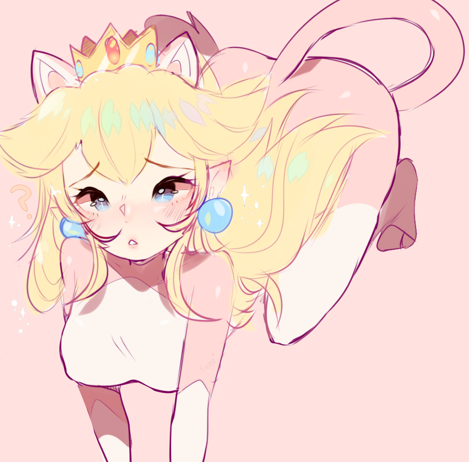 1girl, ?, all_fours, animal_ears, bangs, blonde_hair, blue_eyes, blush