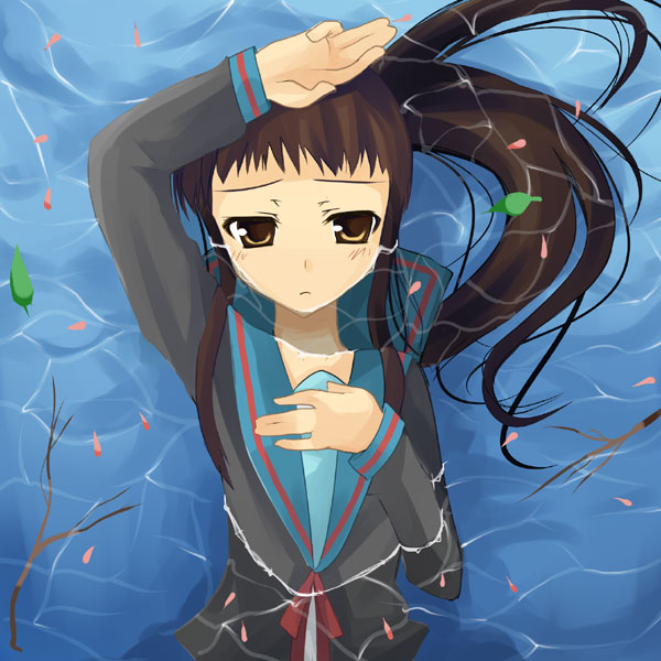 1girl, aputomu77, brown_hair, genderswap, kyon, kyonko, ponytail, school_uniform