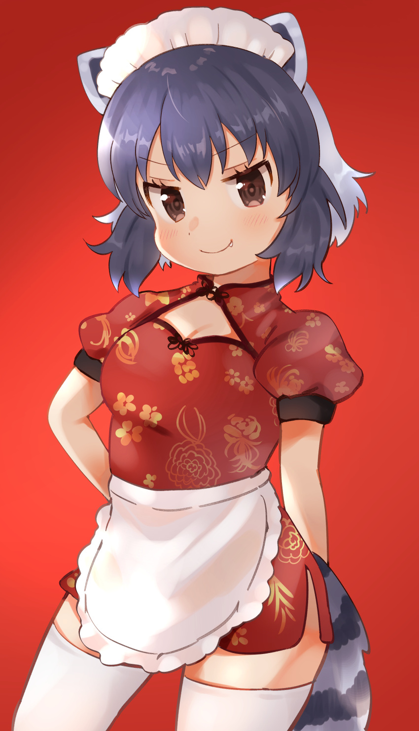 1girl, absurdres, alternate_costume, animal_ears, apron, black_hair, breasts, brown_eyes