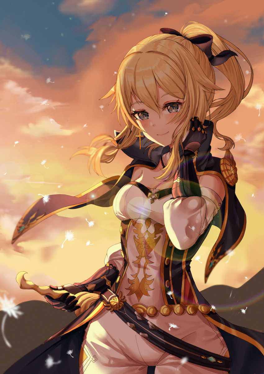 1girl, absurdres, blonde_hair, blue_eyes, blush, bow, capelet, cross