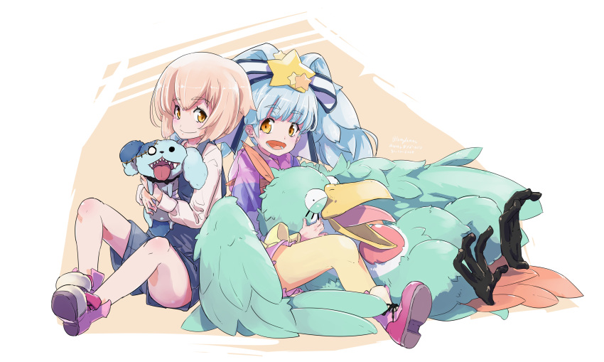2girls, :d, absurdres, anmc, aragaki_bigbird, aragaki_rei, bangs, bird