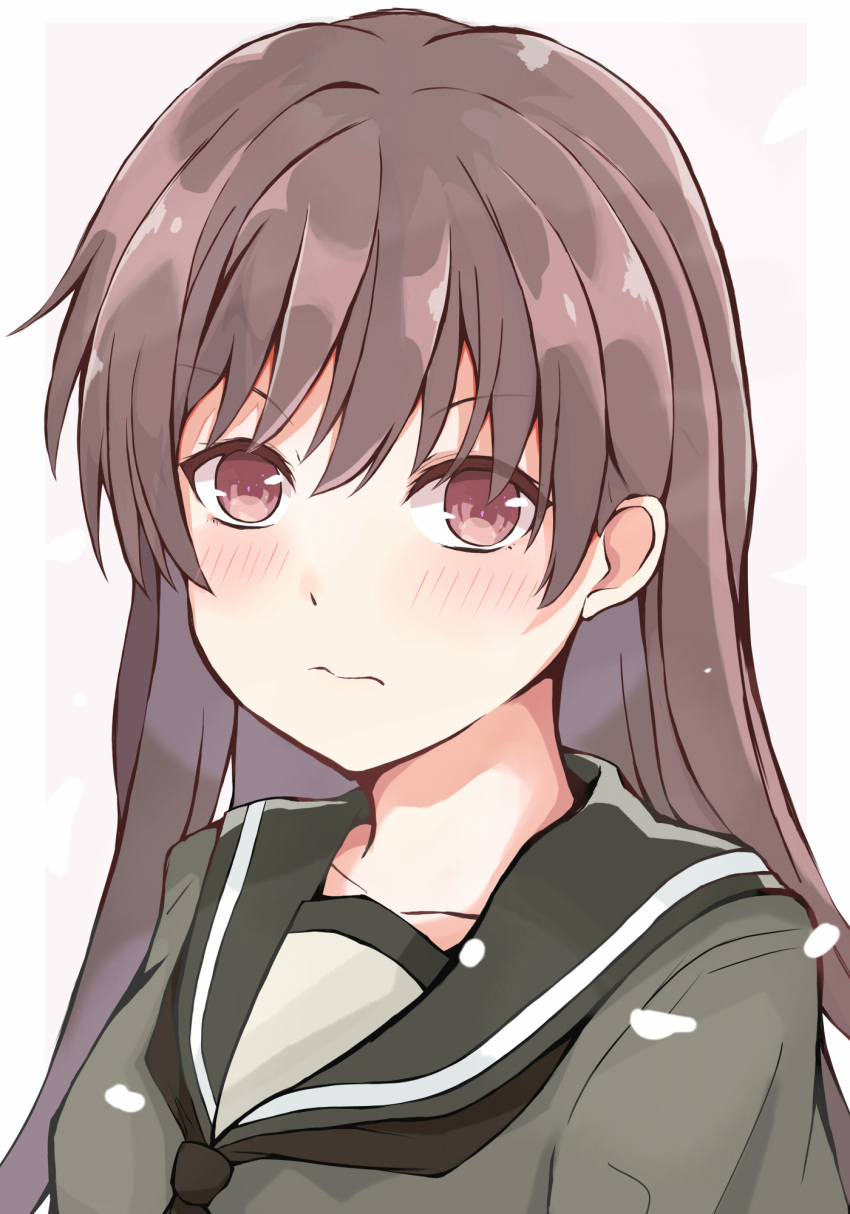 1girl, black_neckwear, brown_eyes, brown_hair, dairyo3, green_sailor_collar, green_serafuku, highres