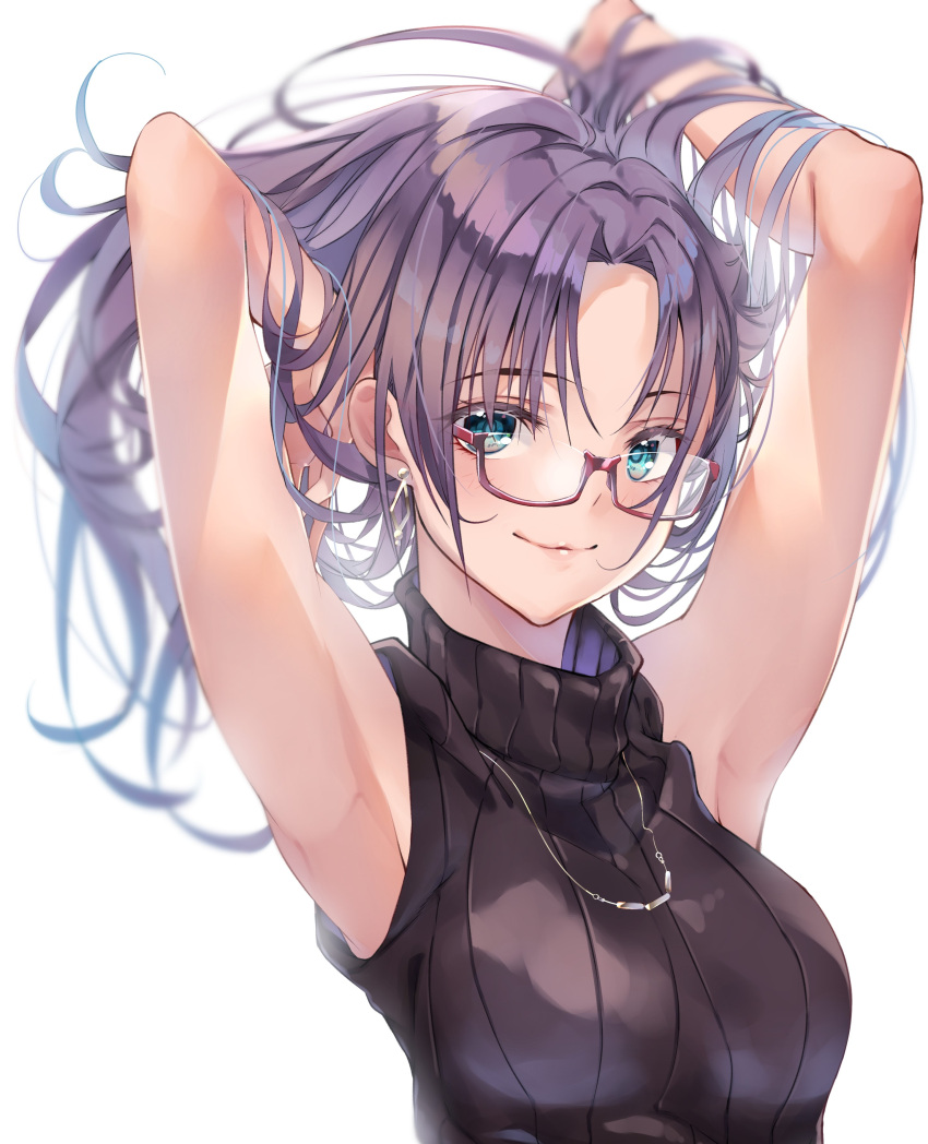 1girl, absurdres, ahoge, alternate_hair_length, alternate_hairstyle, aqua_eyes, armpits, arms_up