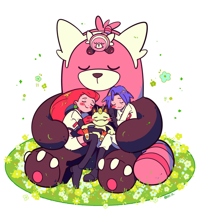 1boy, 1girl, bewear, chueog, gen_1_pokemon, gen_7_pokemon, highres, james_(pokemon)