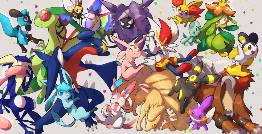 ;d, absurdres, alternate_color, arm_up, blue_eyes, chandelure, cinderace, clenched_hands