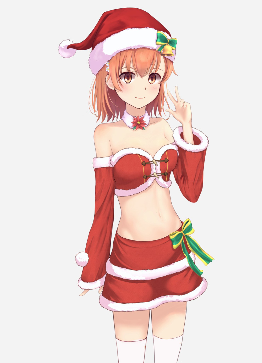 1girl, bangs, bare_shoulders, bell, bob_cut, bow, breasts, brown_eyes