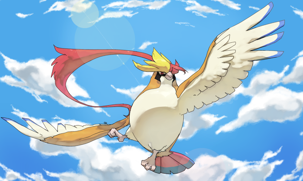 bird, blue_sky, brown_eyes, claws, clouds, cloudy_sky, commentary, creature