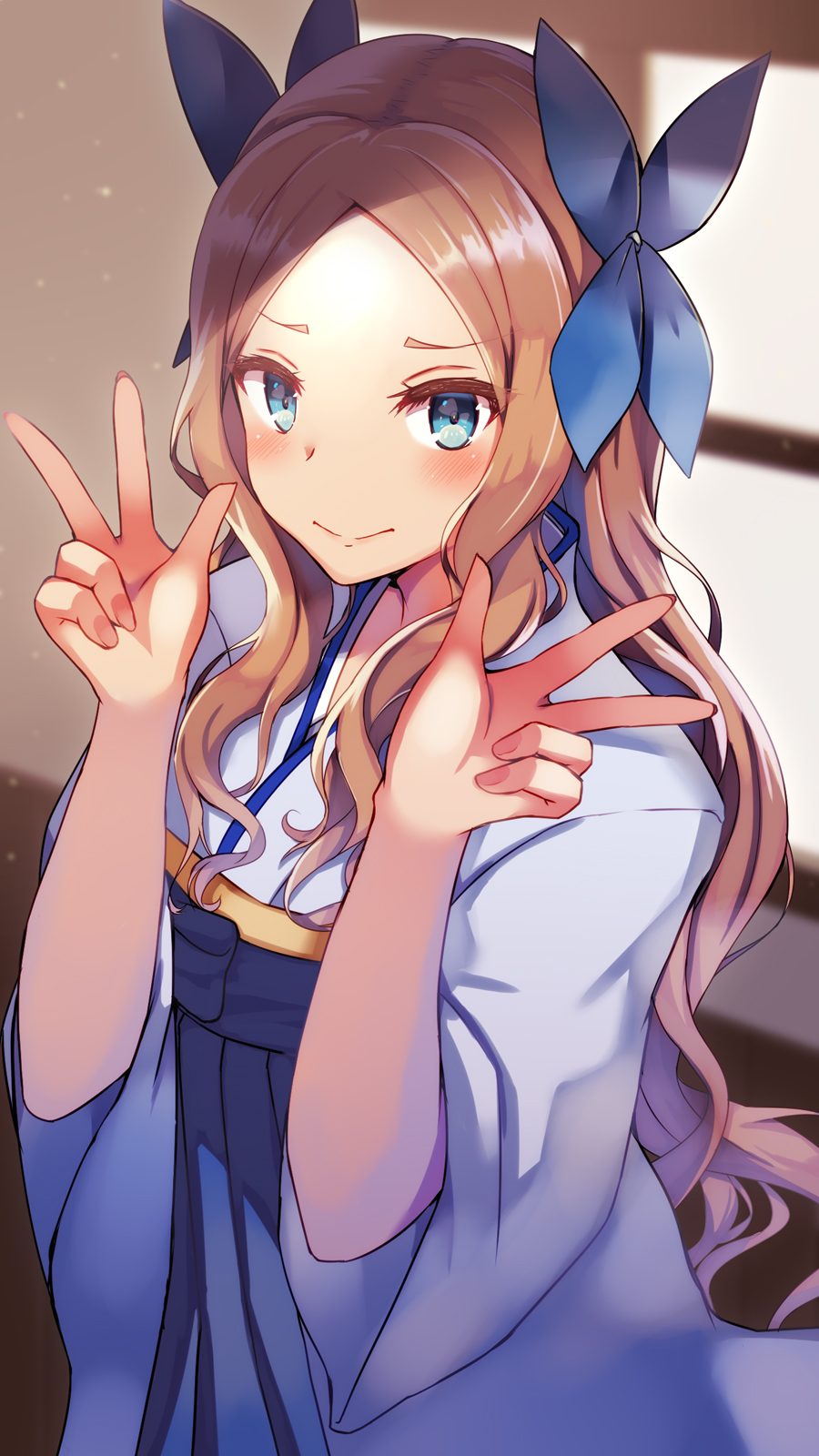 1girl, asakaze_(kantai_collection), bangs, blue_eyes, blurry, blush, bow, brown_hair