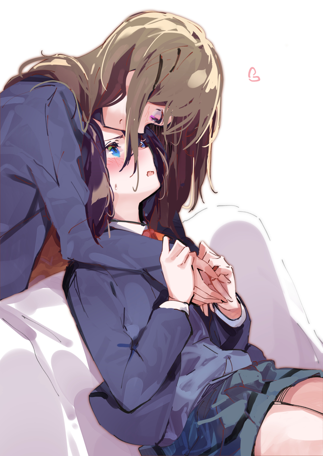 2girls, adachi_sakura, adachi_to_shimamura, black_hair, blazer, blue_eyes, blue_jacket, blue_shirt