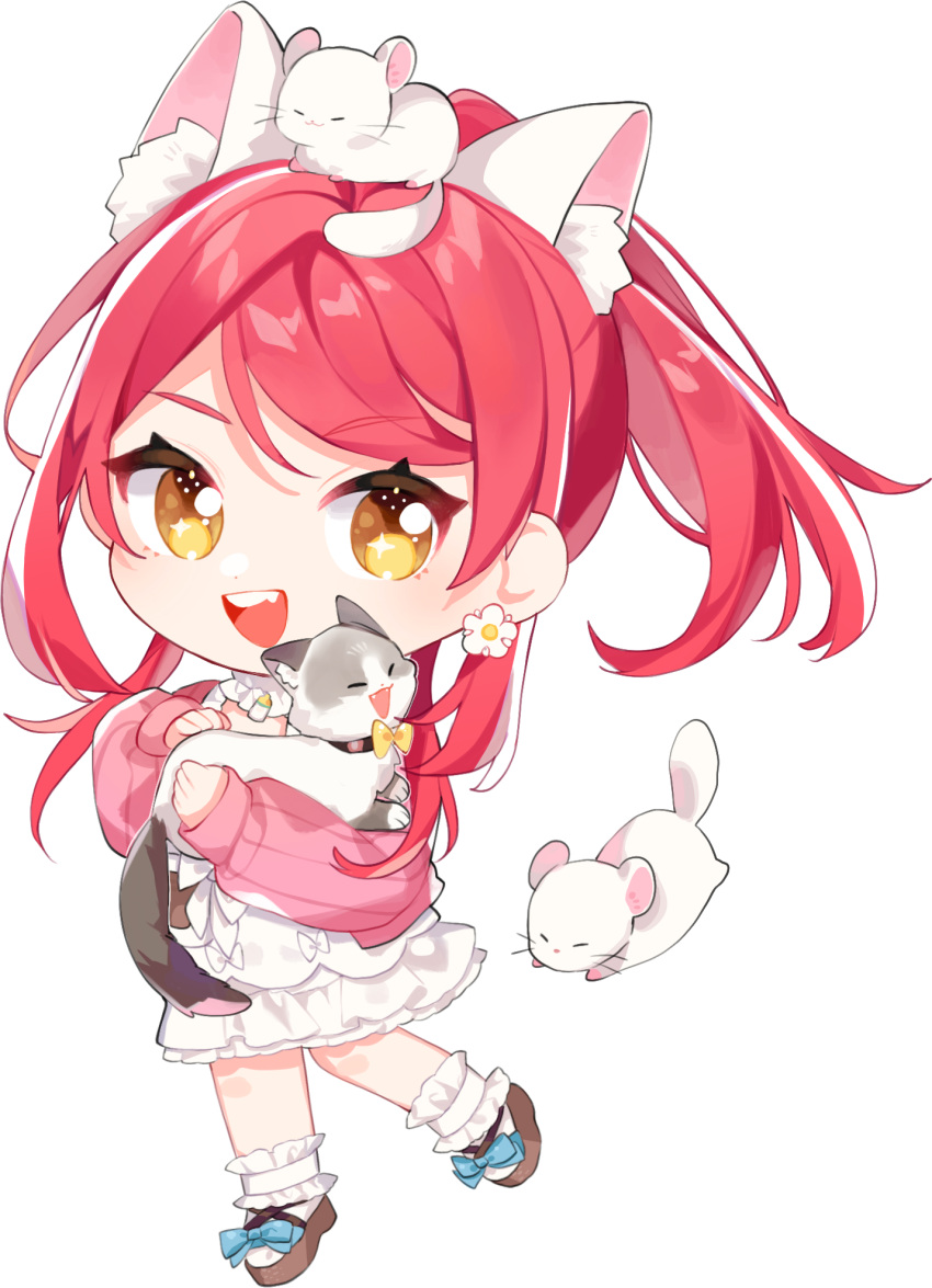 1girl, animal_ear_fluff, animal_ears, animal_on_head, artist_request, bangs, cardigan, cat