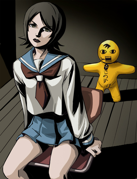 hito_nami, hitou_nami, mike_mignola_(style), panties, pantyshot, parody, sanosuke, sayonara_zetsubou_sensei, school_uniform, serafuku, style_parody, underwear, upskirt