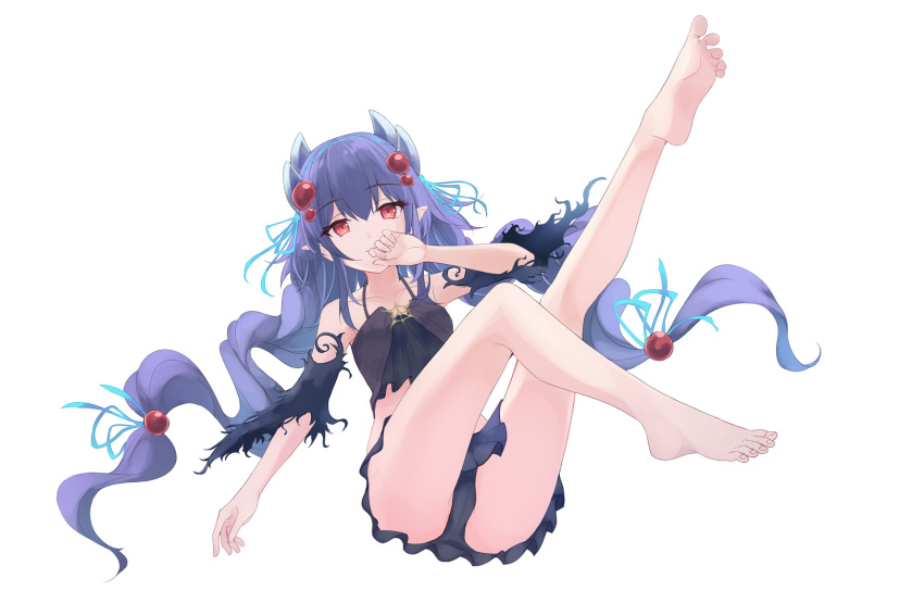 1girl, ass, bare_shoulders, barefoot, bikini, braid, closed_mouth, duel_monster